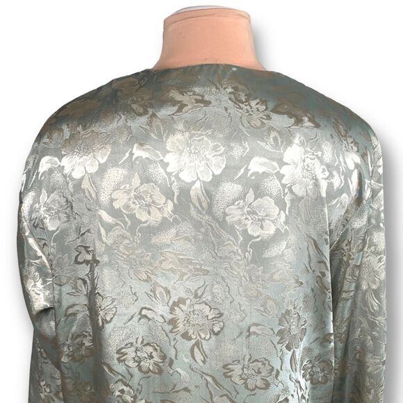 Vintage Night Gown Pastel Green Embossed Floral Detail Satin Sleep Shirt Large - Picture 5 of 11